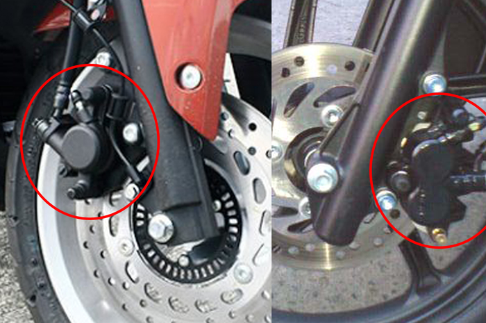 Kaliper rem 1 piston (Kiri) dan 2 piston (Kanan)