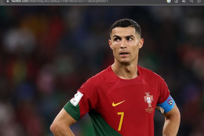 Kapten sekaligus megabintang timnas Portugal, Cristiano Ronaldo, dalam sebuah laga Piala Dunia 2022.