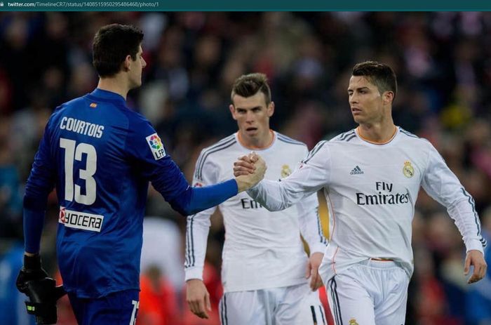 Momen Cristiano Ronaldo dan Thibaut Courtois saling bertemu di Liga Spanyol.