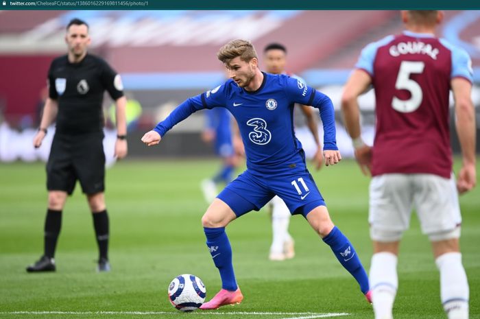 Timo Werner berhasil mencetak satu gol dalam kemenangan 1-0 Chelsea atas West Ham United.