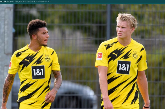 Momen kebersamaan Jadon Sancho dan Erling Haaland di Borussia Dortmund.