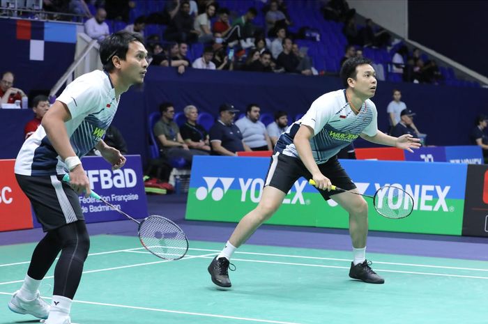 Ganda putra Indonesia, Mohammad Ahsan/Hendra Setiawan saat tampil pada babak pertama French Open 2022, Selasa (25/10/2022)