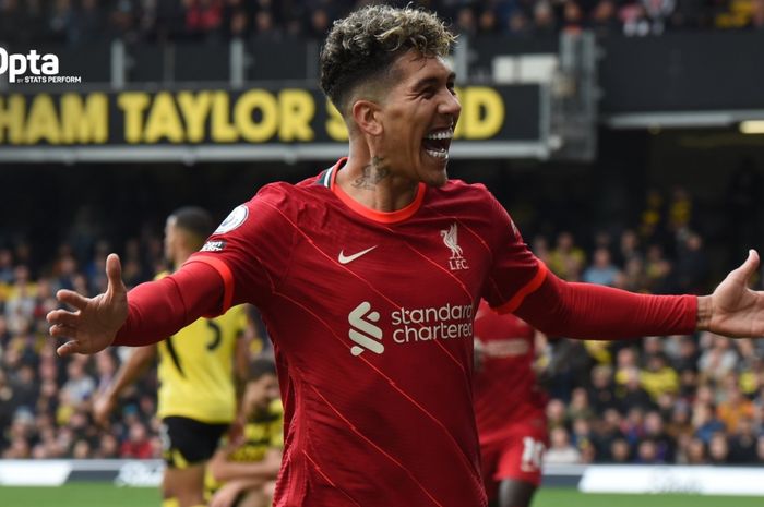 Roberto Firmino mencetak hat-trick dalam kemenangan 5-0 Liverpool atas Watford pada laga pekan ke-8 Liga Inggris 2021-2022, Sabtu (16/10/2021).