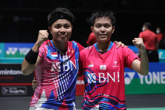 Ganda putri Indonesia, Apriyani Rahayu/Siti Fadia Silva Ramadhanti, usai memastikan tiket final Malaysia Open 2022, Sabtu (2/7/2022)