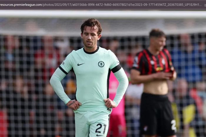 Ekspresi kecewa Ben Chilwell dalam laga Bournemouth vs Chelsea di Vitality Stadium, Minggu (17/9/2023).