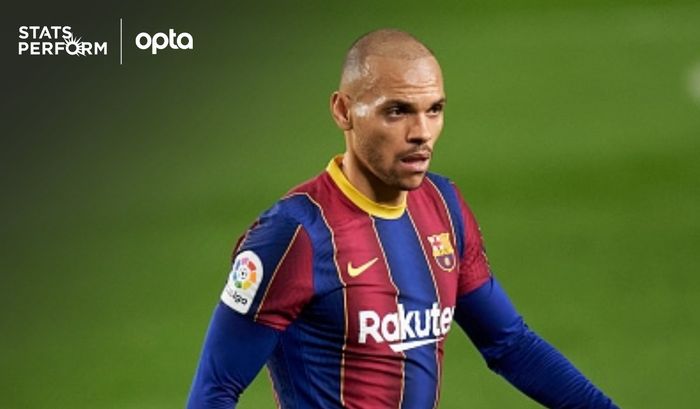 Pemain Barcelona, Martin Braithwaite, saat melawan Eibar dalam laga pekan ke-16 Liga Spanyol 2020-2021 pada Selasa (29/12/2020) waktu setempat atau Rabu pukul 01.15 WIB.