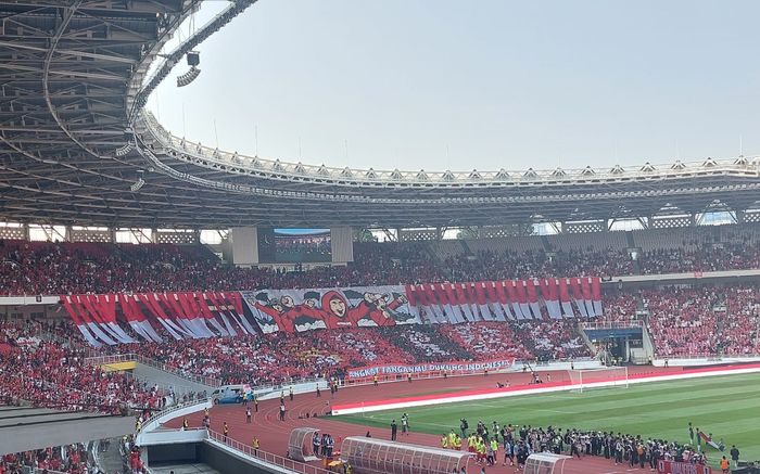 Korea La Grande Indonesia dan Ultras Garuda saat laga timnas Indonesia Vs Irak di SUGBK, Senayan, Jakarta, Kamis (6/6/2024).