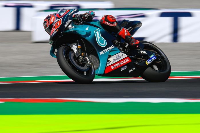 Pembalap Petronas Yamaha SRT, Fabio Quartararo, menjalani tes pada hari pertama seri balap MotoGP San Marino di Sirkuit Misano, Italia, Jumat (13/9/2019).