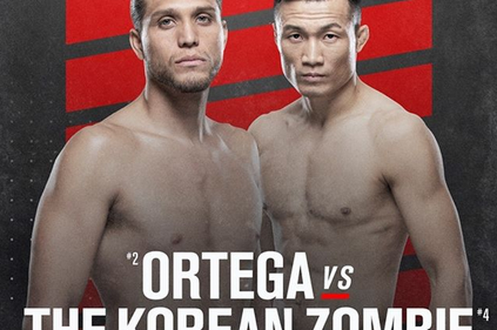 Poster duel dua petarung UFC, Brian Ortega (kiri) vs Zombi Korea, Chan Sung Jung (kanan).