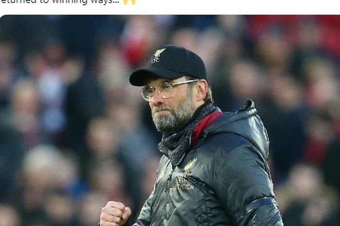 Ekspresi pelatih Liverpool, Juergen Klopp, seusai membawa timnya mengalahkan Bournemouth dalam laga Liga Inggris di Stadion Anfield, Sabtu (9/2/2019).