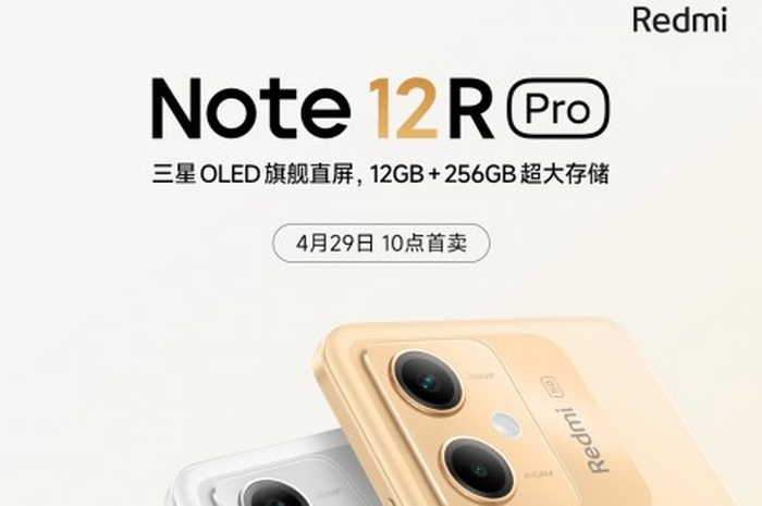 Poster peluncuran Redmi Note 12R Pro di China.