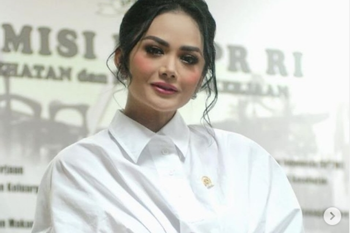 Busana Krisdayanti nampak cantik, mewah, dan elegan ketika bertugas sebagai anggota DPR RI