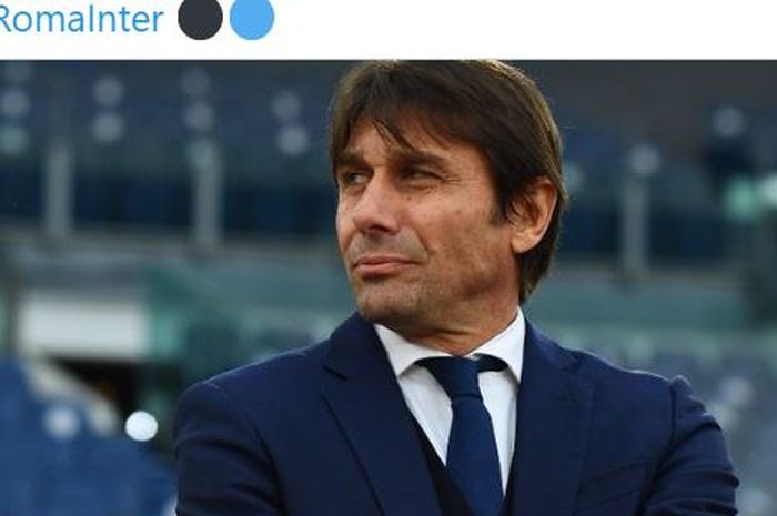 Ekspresi pelatih Inter Milan, Antonio Conte, dalam laga Liga Italia melawan AS Roma di Stadion Olimpico, Minggu (10/1/2020).