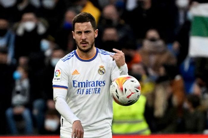 Eden Hazard dalam duel Real Madrid vs Elche di Santiago Bernabeu pada lanjutan Liga Spanyol (23/1/2022).