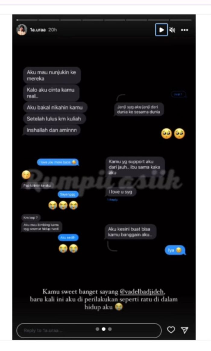 Bukti chat Vadel yang dibagikan Lolly dan beredar di akun gosip