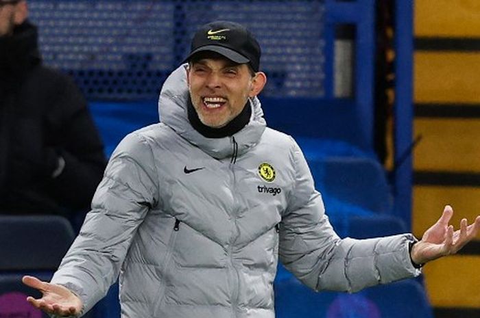 Reaksi Thomas Tuchel dalam duel Liga Champions antara Chelsea vs Real Madrid di Stamford Bridge, London (6/4/2022).