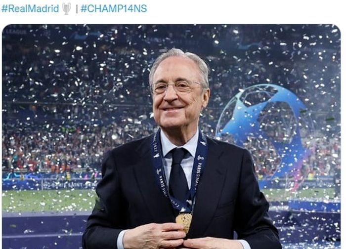 Florentino Perez rayakan juara bersama Real Madrid pada Sabtu (28/5/2022) waktu setempat atau Minggu dini hari WIB.