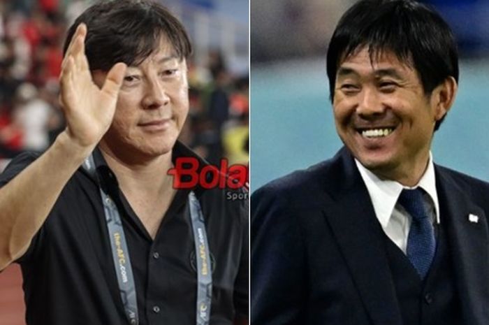 Pelatih Timnas Jepang Hajime Moriyasu (kanan) tak berani meremehkan Timnas Indonesia asuhan Shin Tae-yong di Kualifikasi Piala Dunia 2026.