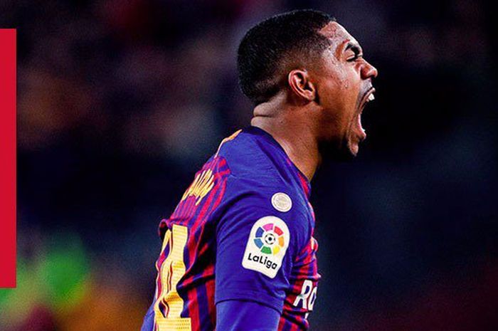 Penyerang Barcelona, Malcom, merayakan gol yang dicetak ke gawang Real Madrid dalam laga leg pertama semifinal Copa del Rey di Stadion Camp Nou, Rabu (6/2/2019).