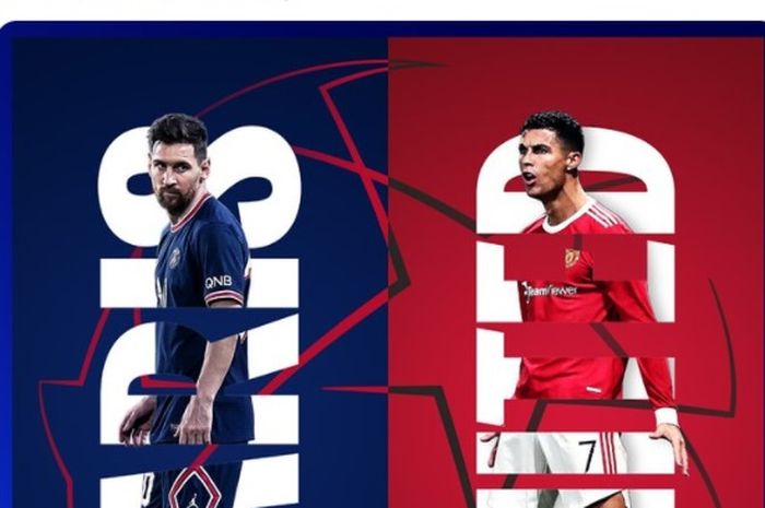 Striker Manchester United, Cristiano Ronaldo, melawan striker Paris Saint-Germain, Lionel Messi, dalam laga babak 16 besar Liga Champions 2021-2022.