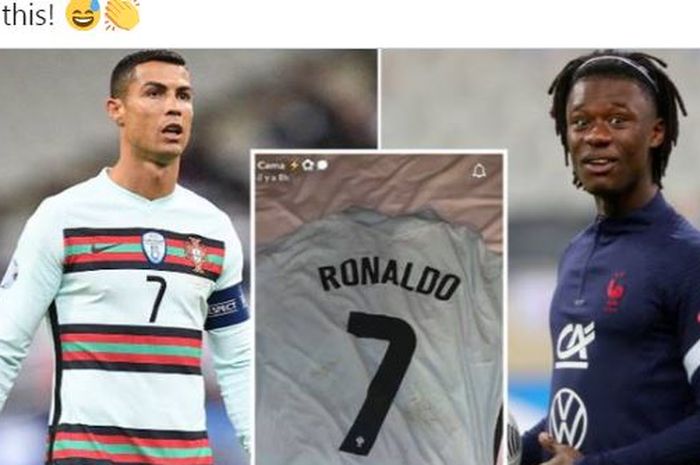 Gelandang belia timnas Prancis, Eduardo Camavinga, memberikan respons tak ternilai usai mendapat kostum megabintang timnas Portugal, Cristiano Ronaldo.