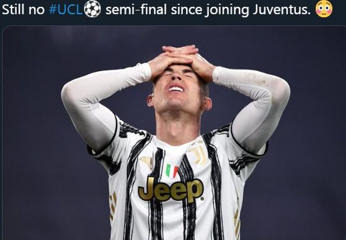 Megabintang Juventus, Cristiano Ronaldo, menunjukkan ekspresi kecewa.