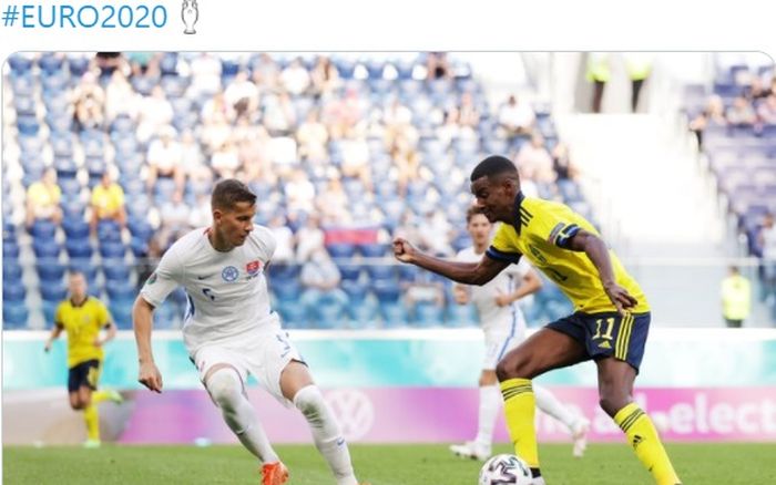 Timnas Swedia melawan timnas Slovakia dalam matchday kedua Grup E EURO 2020 di St.Petersburg Stadium pada Jumat (18/6/2021) waktu setempat.