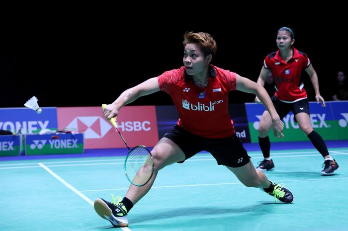 Pasangan ganda putri Indonesia, Greysia Polii/Apriyani Rahayu, tampil pada babak pertama All England Open 2019 di Arena Birmingham, Inggris, Rabu (6/3/2019).