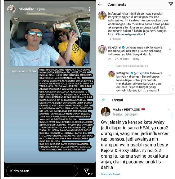 Polemik kata "Anjay" memantik opini Rizky Billar tengtang Lutfi Agizal.