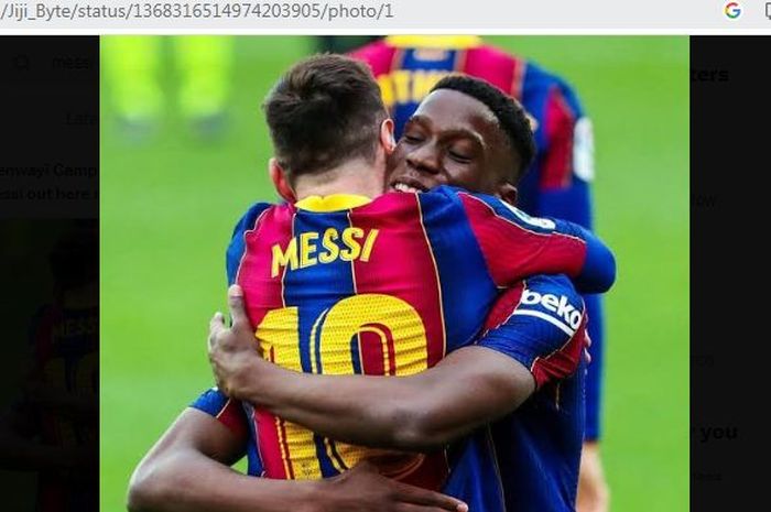 Ilaix Moriba dan Lionel Messi semasa membela Barcelona.