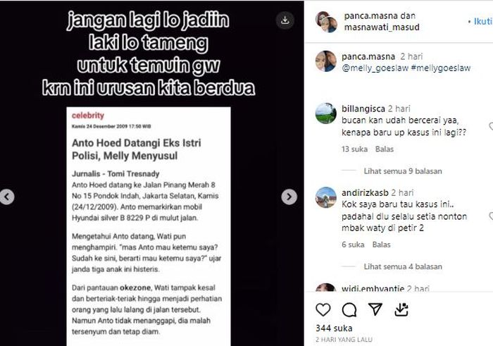 Akun yang menuduh Melly Goeslaw selingkuh