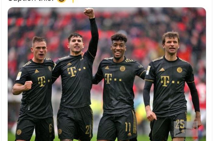 Para pemain Bayern Muenchen merayakan kemenangan atas Freiburg di lanjutan Bundesliga (2/4/2022).