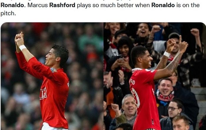 Persamaan selebrasi Marcus Rashford dan Cristiano Ronaldo.