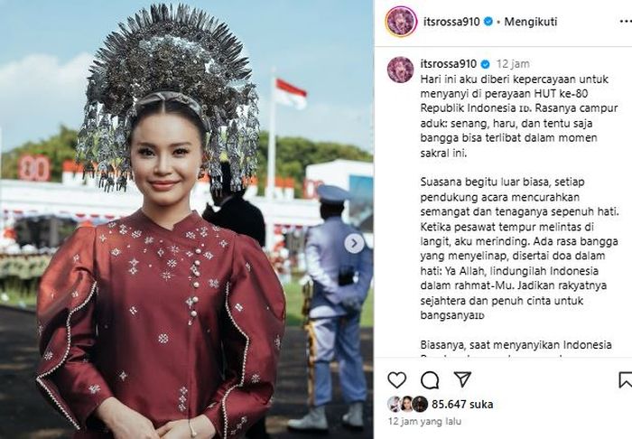 Rossa baru-baru ini mengungkap pengalaman dirinya bernyanyi di HUT ke-80 RI di Istana Negara bahkan dibuat merinding saat melihat pesawat tempur