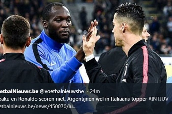 Romelu Lukaku dan Cristiano Ronaldo dalam laga Inter Milan versus Juventus di Giuseppe Meazza, Minggu (6/10/2019).