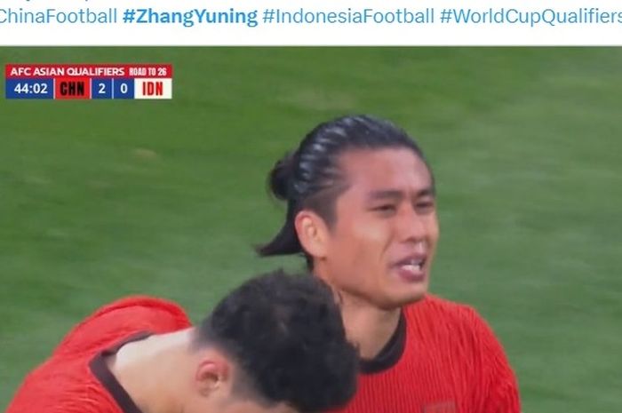 Striker China, Zhang Yuning, mengungkapkan alasan selebrasi emosional dirinya setelah menjebol gawang Indonesia.