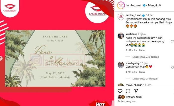 Postingan akun @lambe_turah