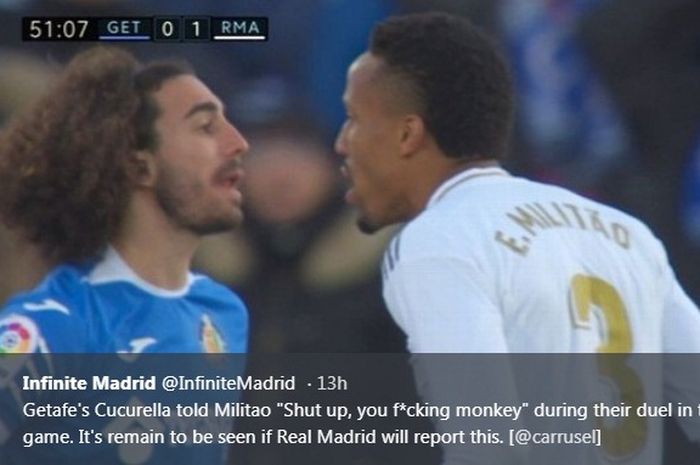 Perseteruan Marc Cucurella dan Eder Militao dalam laga Getae vs Real Madrid pada Sabtu (4/1/2020).