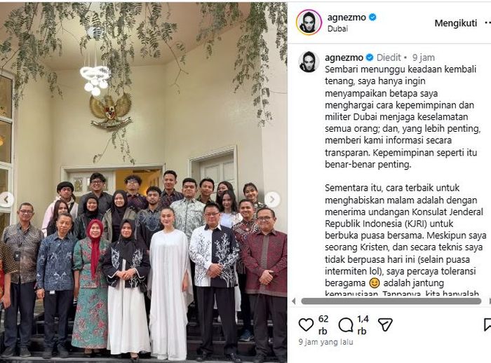 Penyanyi Agnez Mo jadi sorotan usai ikut buka puasa bersama di KJRI Dubai, anggun pakai gamis mirip busana Lebaran seharga Rp850 ribu. 