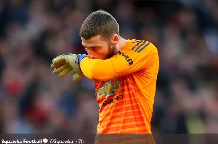 Kiper Manchester United, David De Gea, mati langkah ketika gawangnya dibobol oleh Granit Xhaka