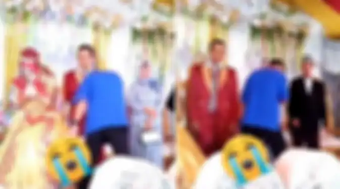Usai memeluk sang pengantin wanita, pria itu langsung menyium tangan si pengantin laki-laki dan keluarganya.