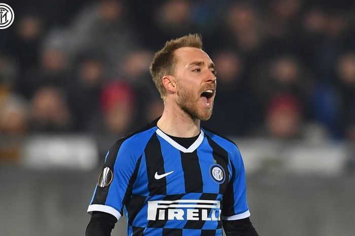 Gelandang Inter Milan, Christian Eriksen, merayakan gol yang dicetak ke gawang Ludogorets dalam laga leg pertama babak 32 besar Liga Europa di Stadion Ludogorets Arena, Kamis (20/2/2020).