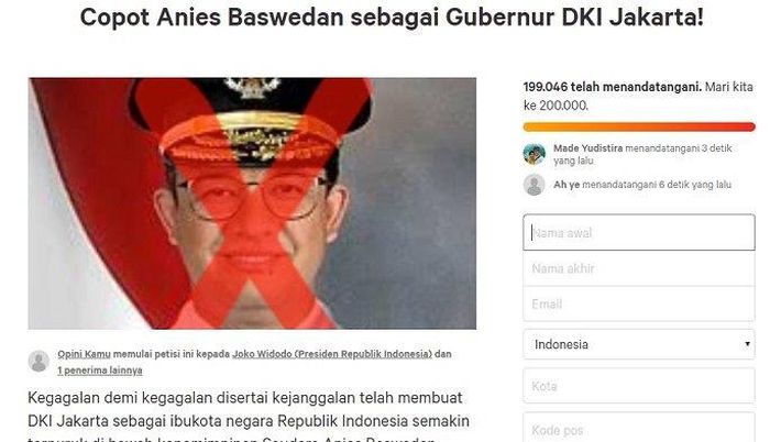 Petisi copot Anis Baswedan.