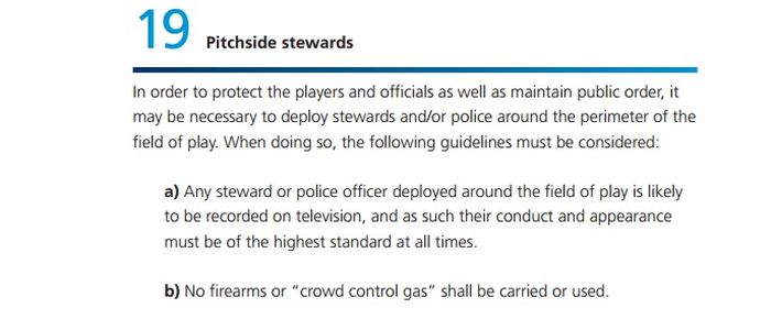 Bunyi pasal 19 FIFA Stadium Safety and Security Regulations