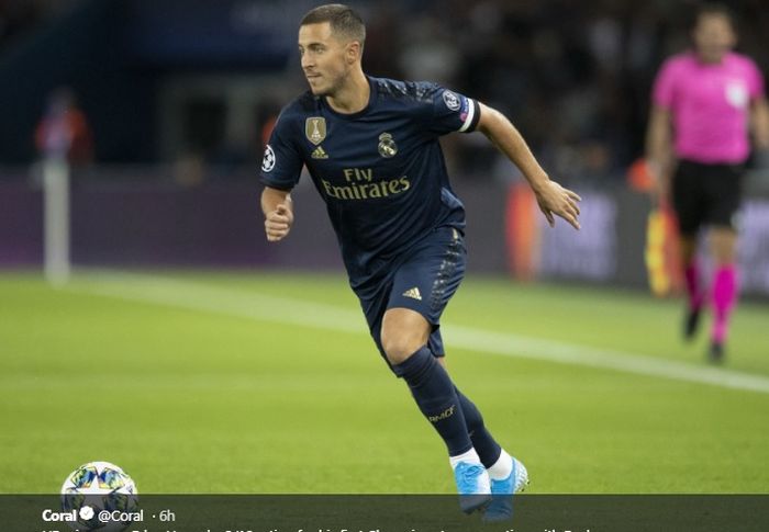 Eden Hazard dalam penampilan debutnya bersama Real Madrid di Liga Champions kala bertanding dengan Paris Saint-Germain pada laga perdana Grup A Liga Champions, Rabu (18/9/2019) atau Kamis dini hari WIB.