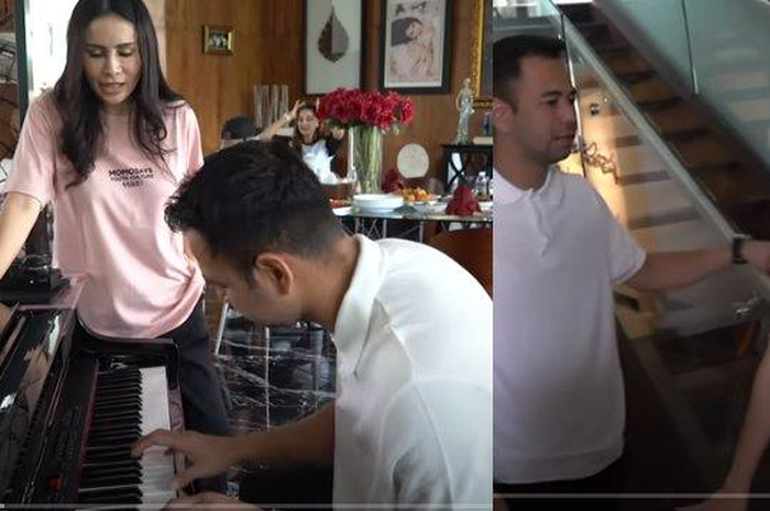 Raffi Ahmad hendak melepas sepatunya ketika masuk ke rumah Momo eks Geisha