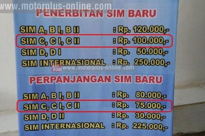 Meski belum dijalankan, biaya membuat SIM C1 dan C2 sudah ada