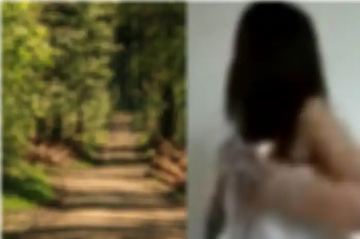 Kolase ilustrasi hutan dan wanita