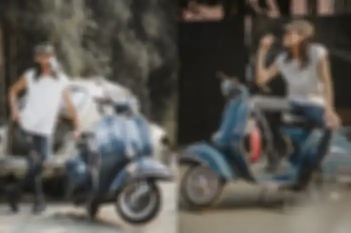 Bingky Bikerstation di atas motor Vespa antik