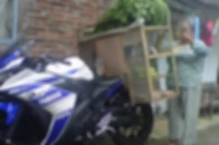 Tukang sayur berkeliling dengan motor Sport